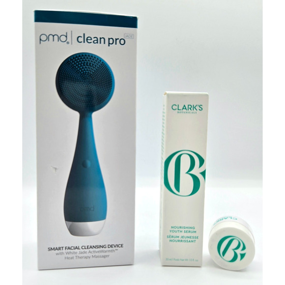 PMD Beauty Clean Pro Jade Cleansing Device & Clark's Nourishing Youth Serum 1 oz - Picture 1 of 6